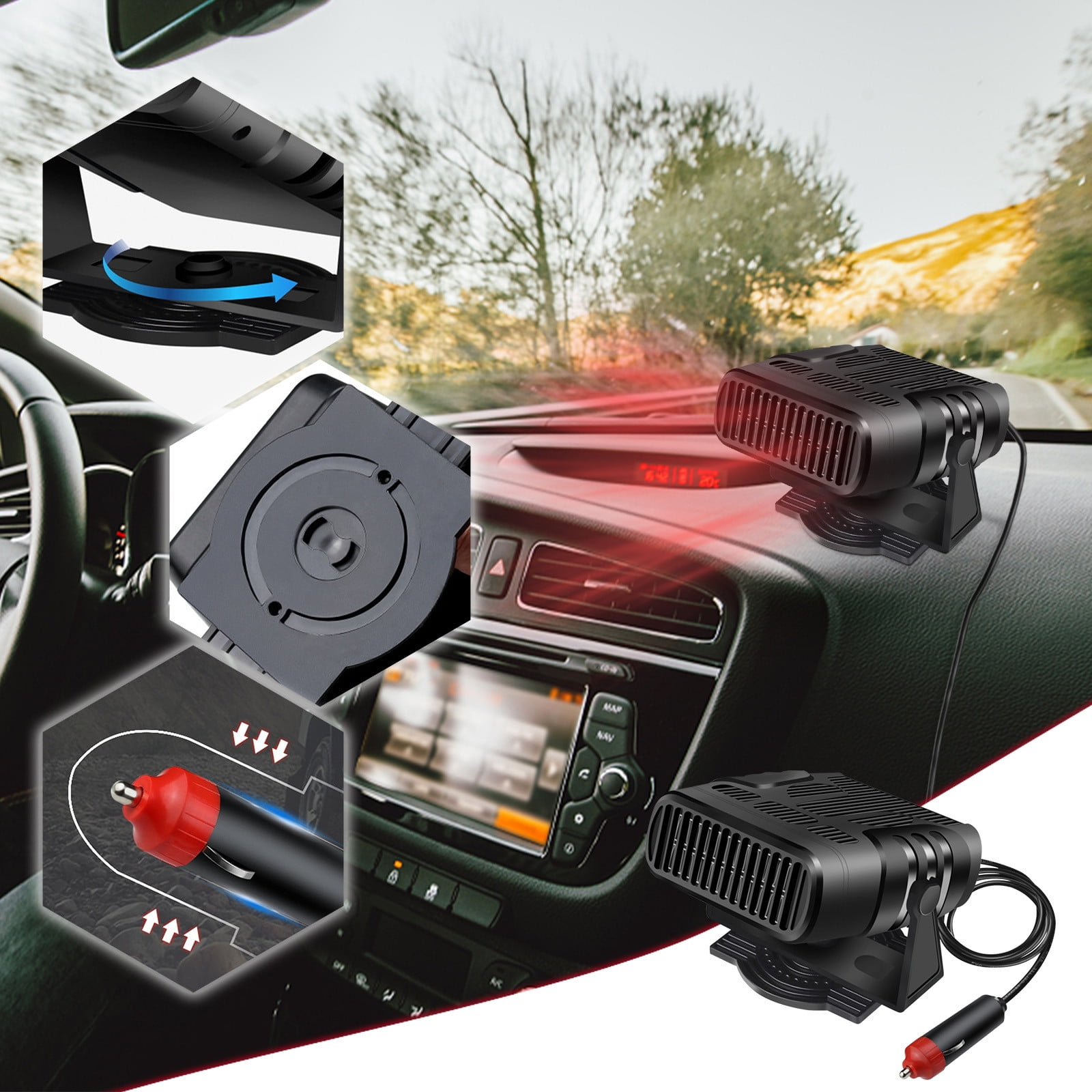 Portable Car Heater and Defroster,120W 12V Portable Car Heater that Plugs into Cigarette Lighter,2-in-1 Fast Heating & Cooling Modes 360° Rotatable (black)