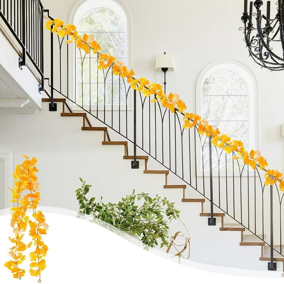 Artificial Ginkgo Leaf Hanging Plant Cane - 175cm Lifelike Green, Red, Yellow Plastic Decoration for Indoor/Outdoor Weddings, Home, and Garden - Low-Maintenance, Year-Ro