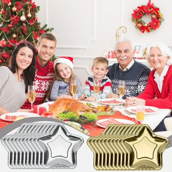 S-ilver Gold Five Pointed Star Disposable Paper Tableware for Christmas Parties - 10 Shaped Plates, 18x18cm, Convenient & Stylish Solution for Festive Celebrations, No C
