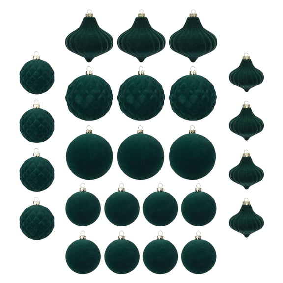 25pcs Christmas Home Decor,Velvet Christmas Balls with Flocked,Assortment Christmas Tree Decor,Holiday Decor for Thanksgiving Party Decoration,Green