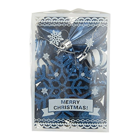 Christmas Clearance Sale,26pcs Christmas Tree Decorations,Powder Coated Snowflake Christmas Balls Set,Bookshelf Display Decor with Lanyard for Thanksgiving Party Decoration,Gift Box,Blue