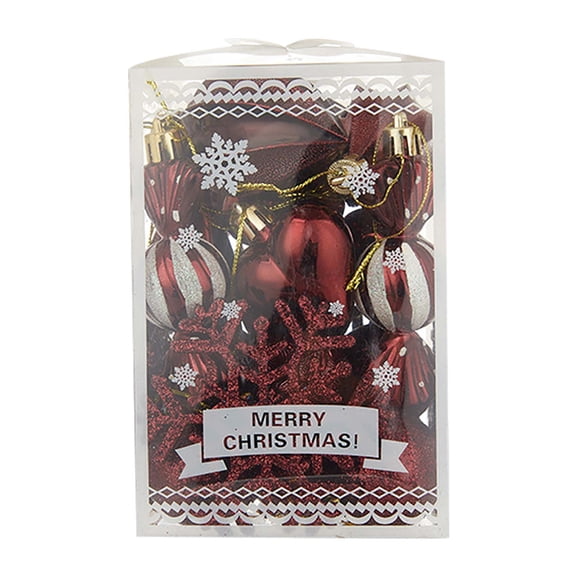 26pcs Christmas Tree Decorations,Powder Coated Snowflake Christmas Balls Set,Bookshelf Display Decor with Lanyard for Thanksgiving Party Decoration,Gift Box,Red