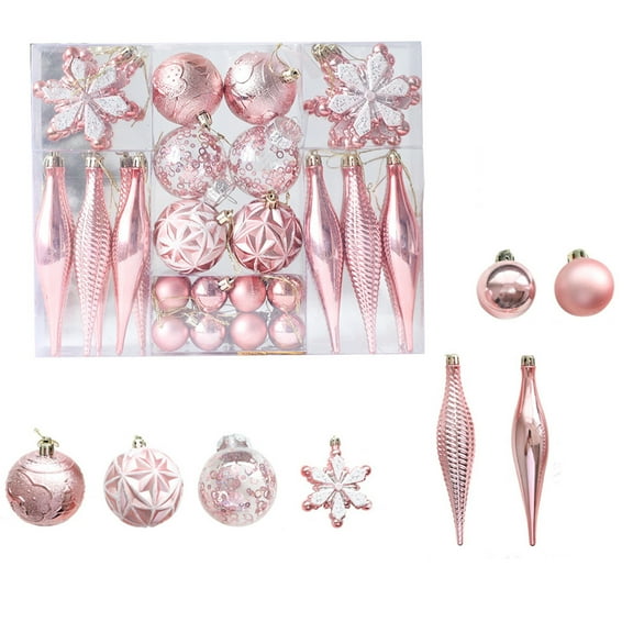 40pcs Christmas Tree,Electroplated Christmas Balls,Electroplated Shatterproof Hanging Decoration for Christmas Tree Wedding Party Home Birthday Decor,Pink