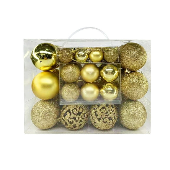 50PCS Christmas Decorations, Christmas Balls,Gift Box,Multiple Styles Christmas Tree Ornament for Thanksgiving Wedding Party Home Decor,Gold