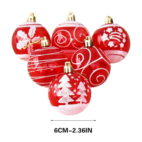 6 Pcs Christmas Tree Decorations,Flocked Plastic Christmas Balls,Shaped Hanging Ornament for Thanksgiving Wedding Party Home Decor,Red