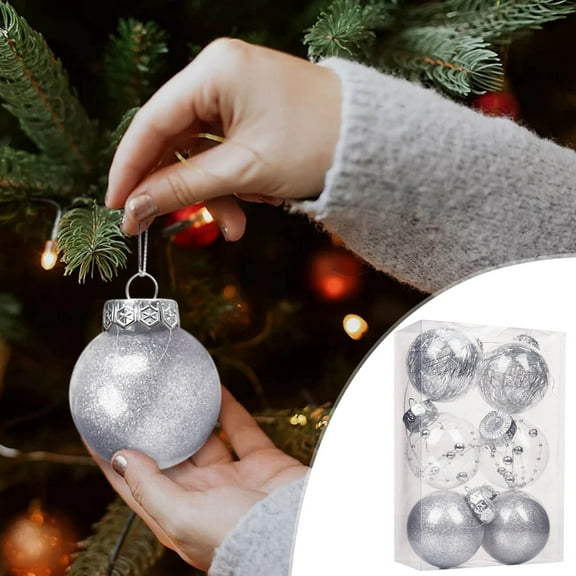 Christmas Clearance Sale,6PC Christmas Home Decor,Plastic Electroplating Christmas Tree Balls for Thanksgiving Wedding Hanging Home Party Decor,Gift Box,2.4IN,Silver