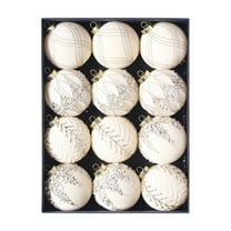 Christmas Decorations Indoor,12 Pieces Christmas Balls,Electroplated Flocking Brick Glitter Hangings Decoration for Christmas Tree Thanksgiving Party,3.14in,Beige
