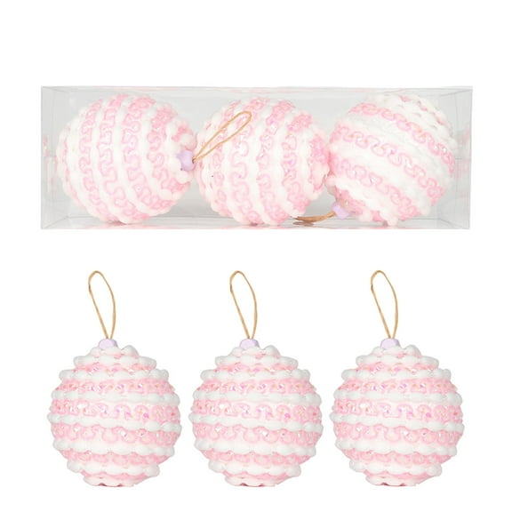 Christmas Decorations Indoor,Flocked Christmas Balls,Skirt Holiday Decor for Christmas Tree Thanksgiving Party Decoration,3.14 Inch,3Pcs,Pink