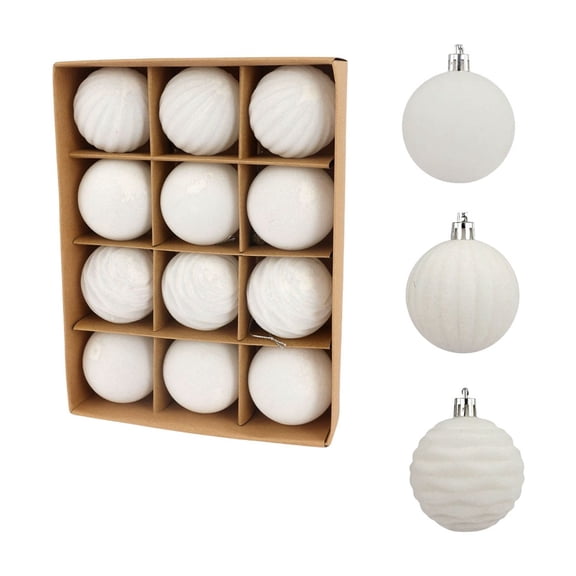 Christmas Home Decor,Christmas Balls , Flocked Texture Low-Cost Christmas Tree Decor for Christmas Tree Thanksgiving Party Decoration,2.36in,12pc,White