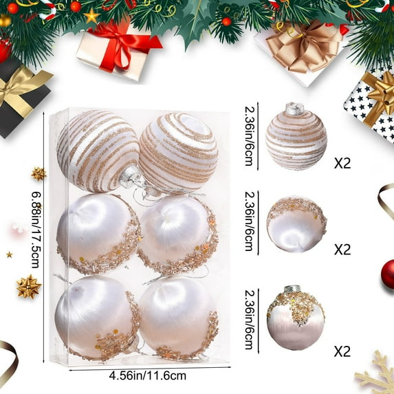 Christmas Home Decor,Christmas Balls,Tree Hanging Balls Low-Cost Christmas Tree Decor for Thanksgiving Party Wedding Decoration Gift Box,2.36in,6 Pcs,White