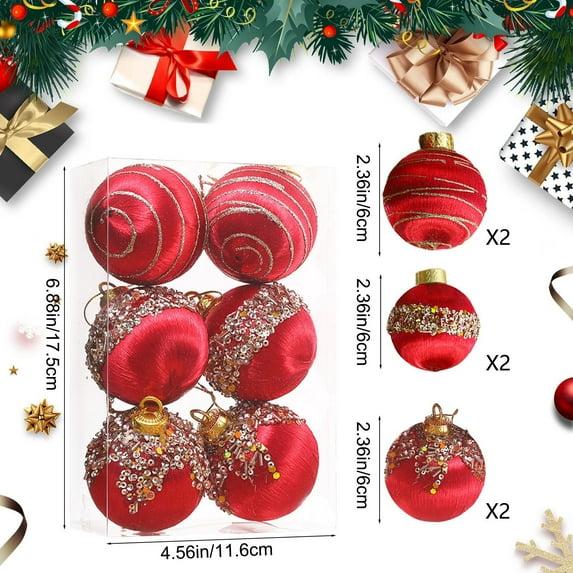 Christmas Home Decor,Christmas Balls,Tree Hanging Balls Low-Cost Christmas Tree Decor for Thanksgiving Party Wedding Decoration Gift Box,2.36in,6 Pcs,Red