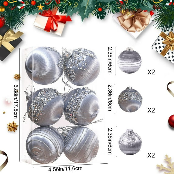 Christmas Home Decor,Christmas Balls,Tree Hanging Balls Low-Cost Christmas Tree Decor for Thanksgiving Party Wedding Decoration Gift Box,2.36in,6 Pcs,Gray