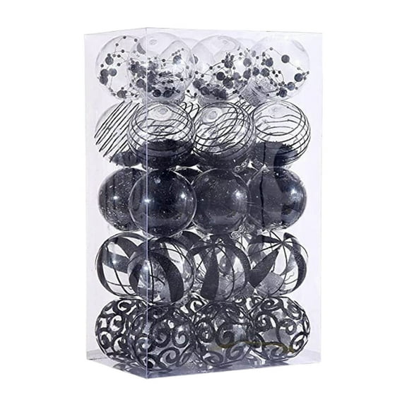 Christmas Tree,30PCS Flocked Christmas Balls Large Shatterproof Clear Plastic,Christmas Home Decor for Thanksgiving Party Decor,2.36IN,Black