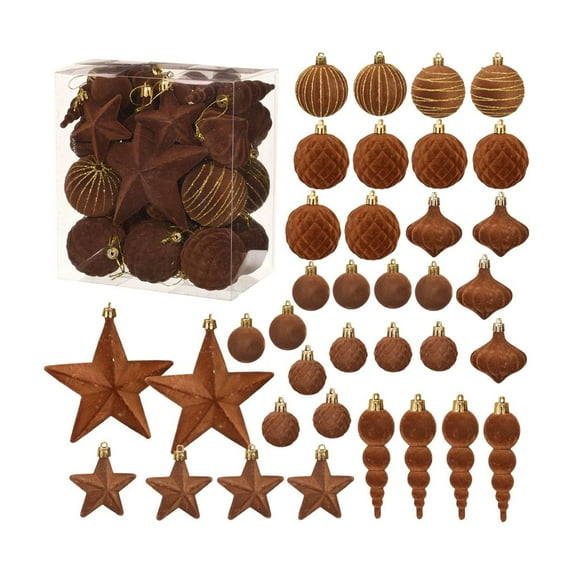 Christmas Tree,36 Piece Flocked Christmas Balls ,Multiple Styles Soft Set for Thanksgiving Party Wedding Christmas Decorations,2.36in,Brown
