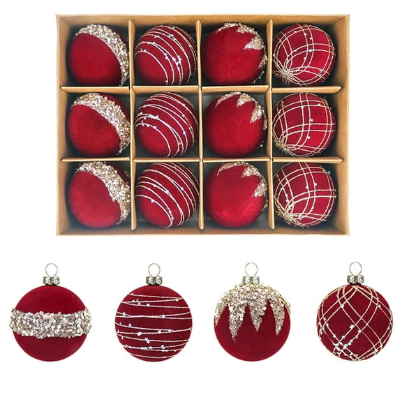 Christmas Tree Decorations,Classic Feeling Christmas Balls,Bookshelf Display Decoration ,Flocking Velvet Holiday Decor for Thanksgiving Party Decor,2.36in,12pc,Red