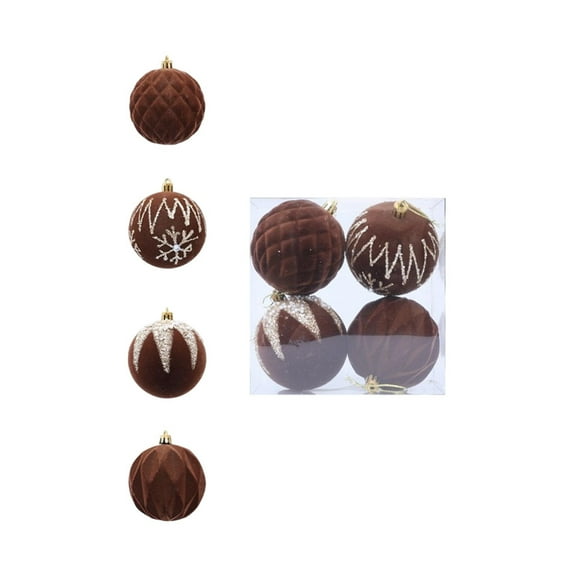 Christmas Tree Decorations,Flocked Christmas Balls,Hanging Decor withShatterproof for Christmas Tree Thanksgiving Party Decoration,3.14in,4pcs,Brown