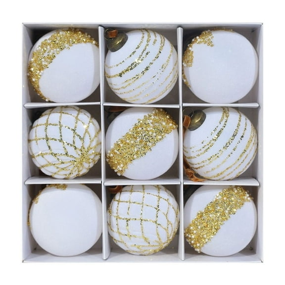 Christmas Tree Topper,Christmas Balls,Flocked Material,Glitter Plastic,Tree Top Holiday Decor for Christmas Tree Thanksgiving Party Decoration,3.15in,9pc,White