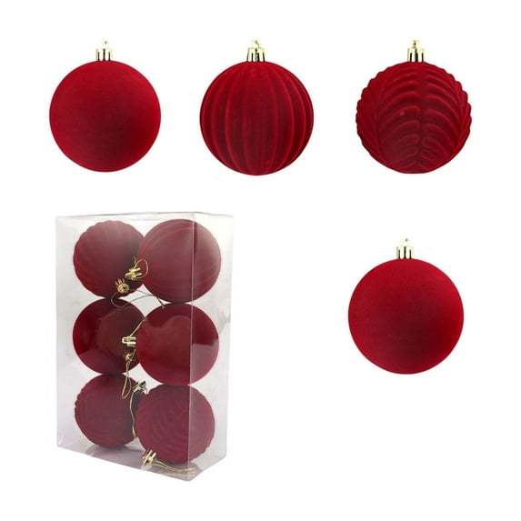 Christmas Tree Topper,Christmas Balls Set, Flocked Material ,Multiple Styles Holiday Decor for Thanksgiving Party Decoration,3.15in,6PC,Red