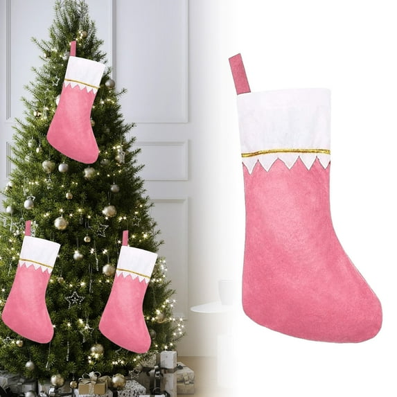 Christmas Clearance Sale Cyenie J Christmas Stocking, White Cuff with Gold Trim. 14-Inch Pink Personalized Diy Stocking for Family Holiday Decorations