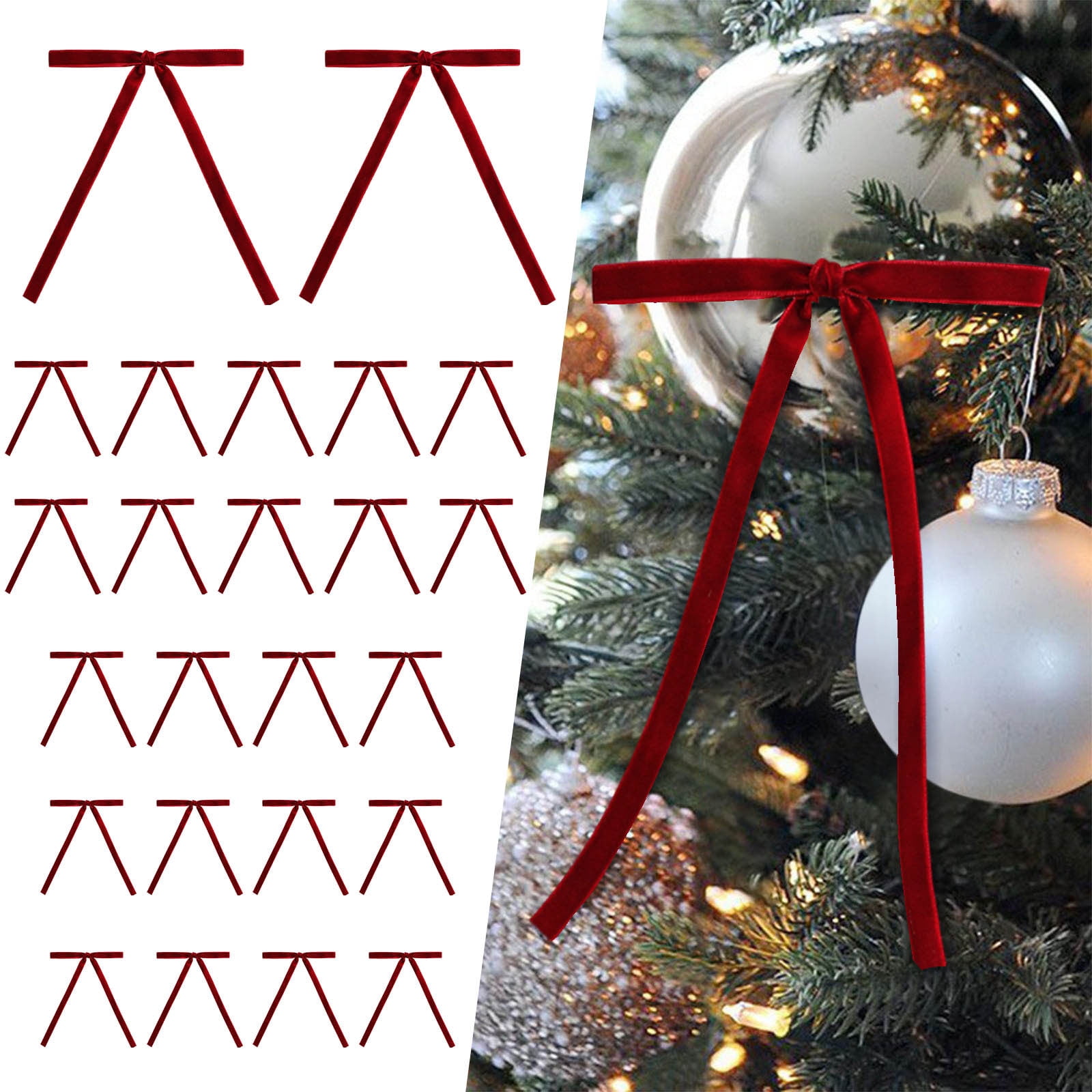 24 Pcs Burgundy Velvet Bows For Christmas Tree, Wreath, Gift