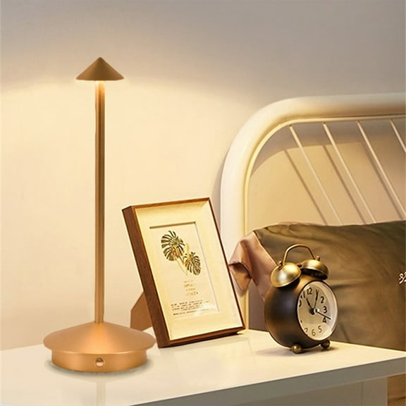 Christmas Clearance Sales! SRUILUO Cordless Table Lamps Rechargeable, Led Dinning Desk Lamp, Portable Metal Table Light with Stepless Dimming 3 Level Brightness for Home Restaurant Bar Cafe Patio Gold