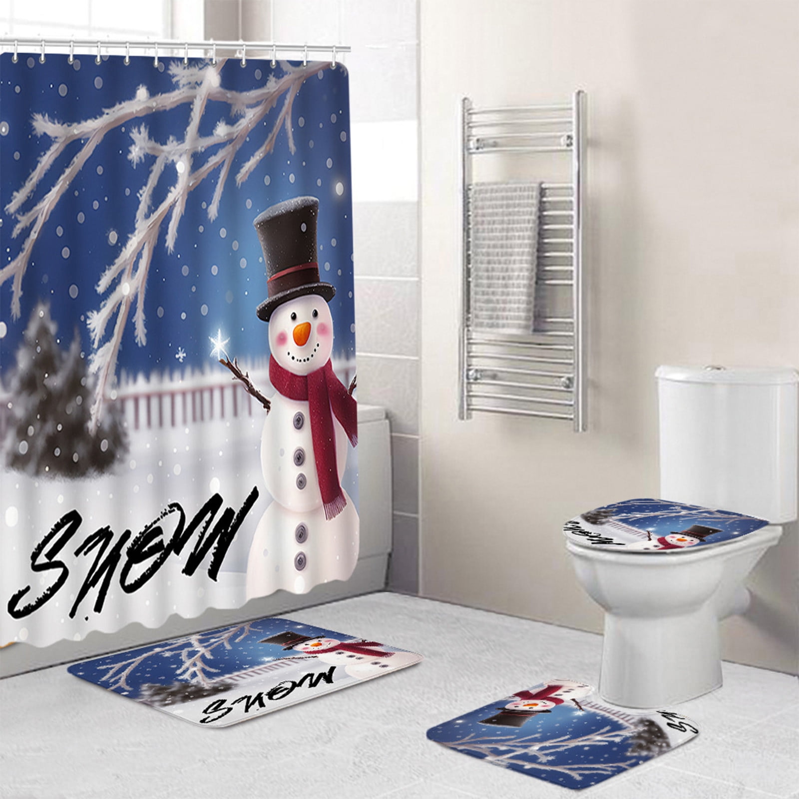 Christmas Clearance Sales! SRUILUO Set Of 4 Bathroom Rugs Bathroom Shower Curtains, Super Soft