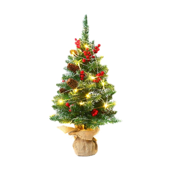Christmas Small Christmas Trees Tabletop Decorations,Artificial Mini Christmas Tree with Pine Cones and Red Berries,Small Xmas Tree for Indoor Holiday Christmas Decorations
