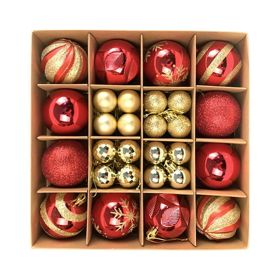 Christmas Clearance! SuoKom Christmas Balls, 44Pcs Red & Gold Christmas Balls Hanging Ornaments Shatterproof Delicate Baubles Set, for Home Holiday Party Xmas Tree Decor Gifts(1.2"/2.4" Combo)
