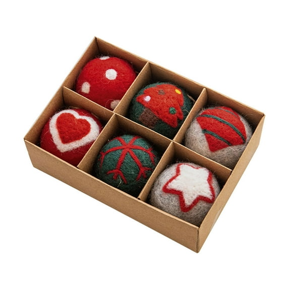 Christmas Clearance! SuoKom Christmas Balls, 6Pcs 1.9 Inch Wool Felt Christmas Balls Hanging Ornaments Shatterproof Delicate Baubles Set, for Home Holiday Party Xmas Tree Decoration Gifts