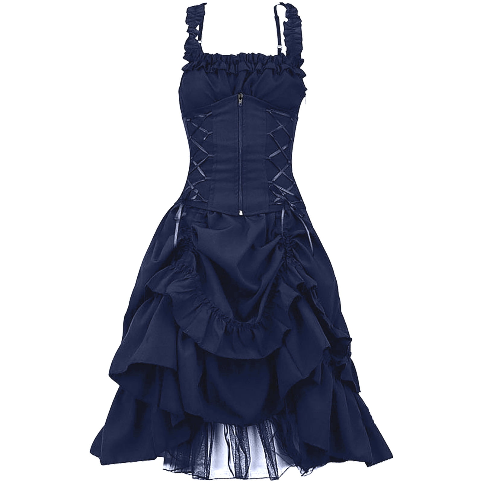 brown pattern ruffle retro spaghetti dress gothic main image 0