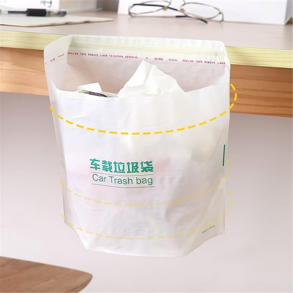 Tpzfurit Car Trash Bag with Double-Sided Tape for Easy Installation, Space-Saving PE Material, Ideal for Families and Trips, Holds 1 Gallon of Waste, Disposable and Leak-Proof, 20