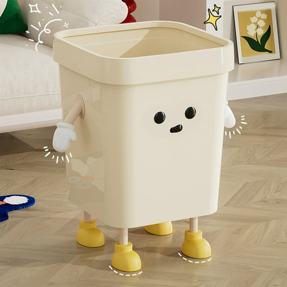 Tpzfurit Rectangular Plastic Trash Can with Unique Design, Slip-Proof Bottom, and Convenient Handles for Versatile Use in Living Room, Kitchen, or Bathroom - Cozy Yellow Color Was