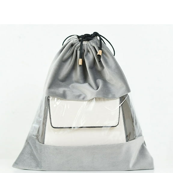 Transparent Velvet Storage Bag with Drawstring Closure for Travel, Clothing, Cosmetics, and Shoes - Soft Flannel Protection, Portable, and Foldable Design - Size 31x30cm, Ideal fo