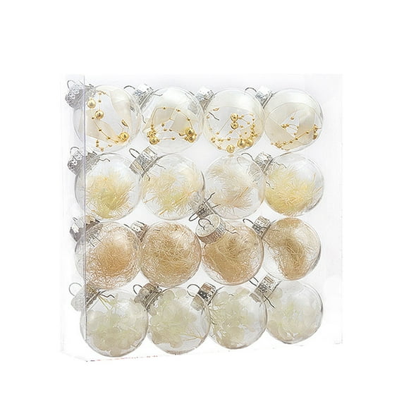 Christmas C1earance! Uhuya 16 Pack Christmas Ornaments, 60mm Rustic Christmas Ball Ornaments, Large Clear Plastic Christmas Tree Ornaments Set Hanging Decorations for Xmas Beige