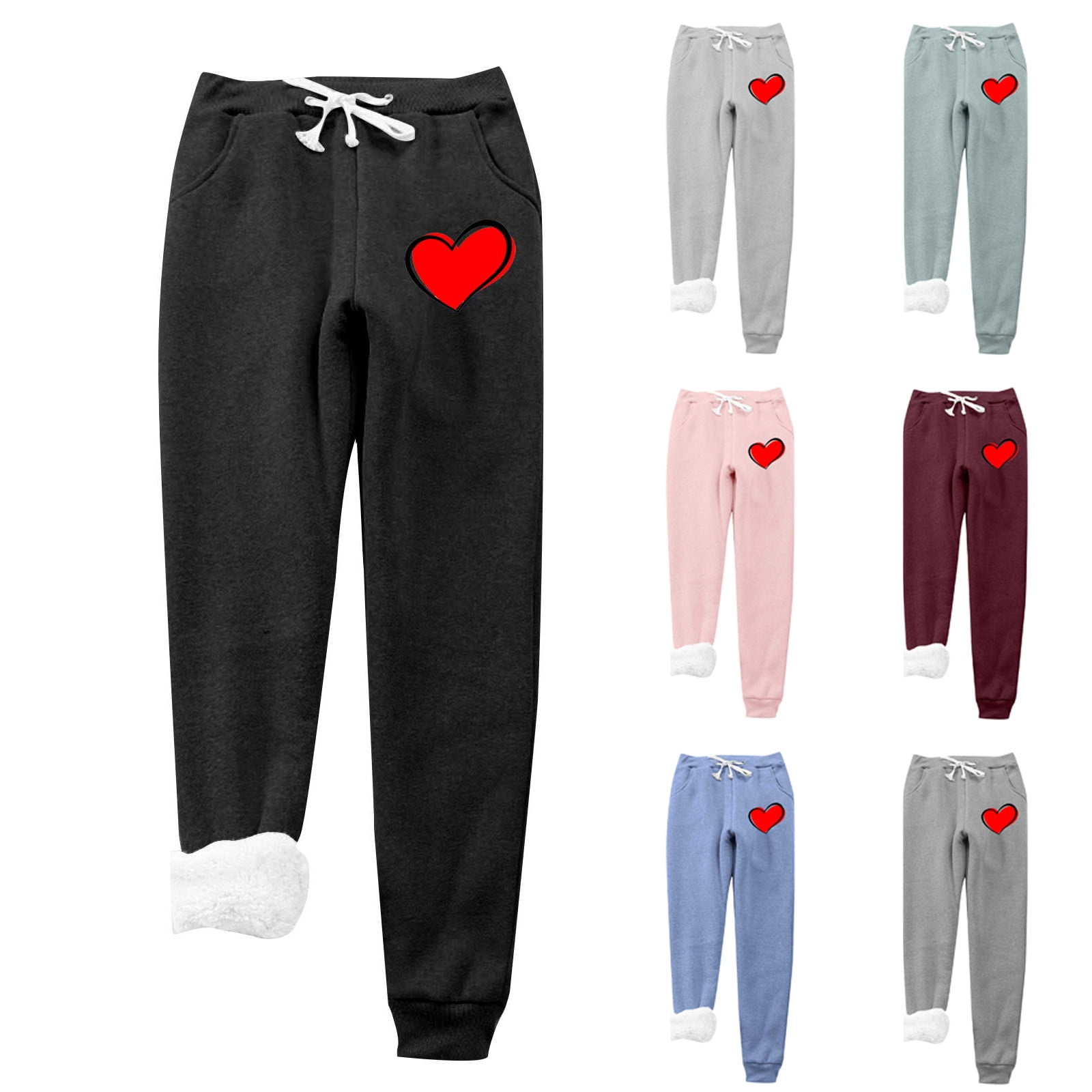 Christmas Clearance Womens Fleece Lined Joggers with Pockets Baggy High Waisted Womens Sherpa Sweatpants with Flower Winter Faux Sherpa Pants Women Drawstring Elastic Waist Thick Warm Loungewear Walma...