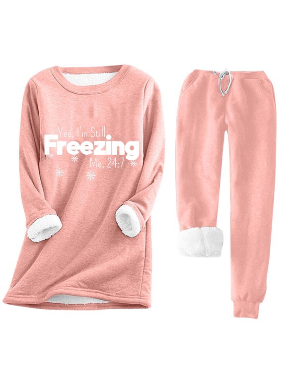 ZVNAΖH Fleece Lined Sweatshirt Set for Women Warm Winter Lounge Sets Soft Comfy Pajamas Set Homewear, Sizes S-3XL