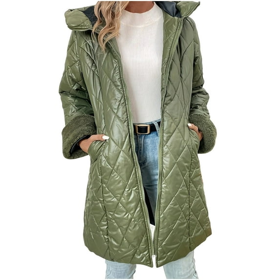 Christmas Clearance! ZVNAΖH Long Quilted Jackets for Women Winter Puffer Jacket Long Cardigan Jacket Zip Up Warm Jacket Casual Padded Jacket