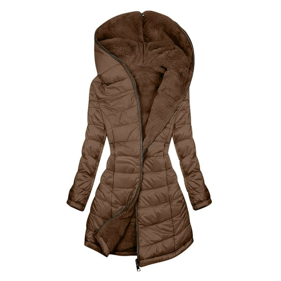 Christmas Clearance! ZVNAΖH Long Winter Jacket for Women Fleece Lined Puffer Jacket Plus Size Padded Jacket Zip Up Quilted Jacket with Pockets