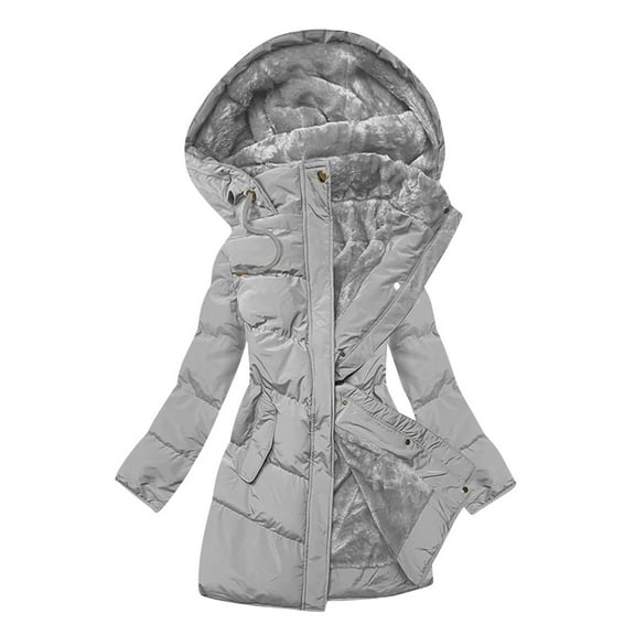 Christmas Clearance! ZVNAΖH Long Winter Jacket for Women Plus Size Puffer Jacket Fleece Lined Jackets Winter Padded Jacket Zip Up Quilted Jacket