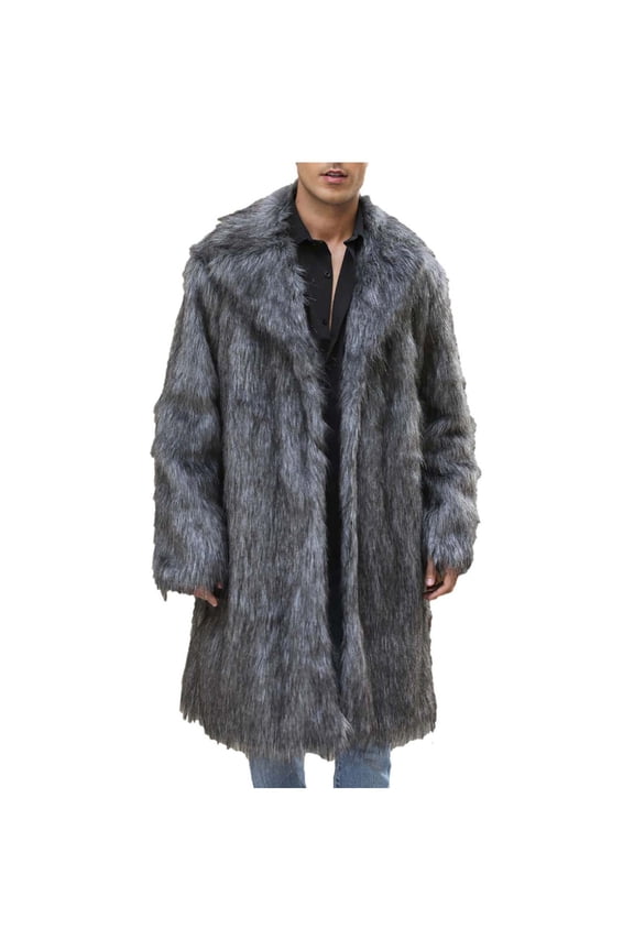 ZVNAΖH Men's Faux Fur Coat Long Open Front Cardigan Winter Fuzzy Fleece Jacket Warm Overcoat Turn Down Collar Coat