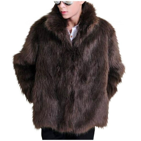 Christmas Clearance! ZVNAΖH Men's Faux Fur Coat Warm Thick Fluffy Jacket Faux Fur Outwear Cardigan Overcoat Winter Coat