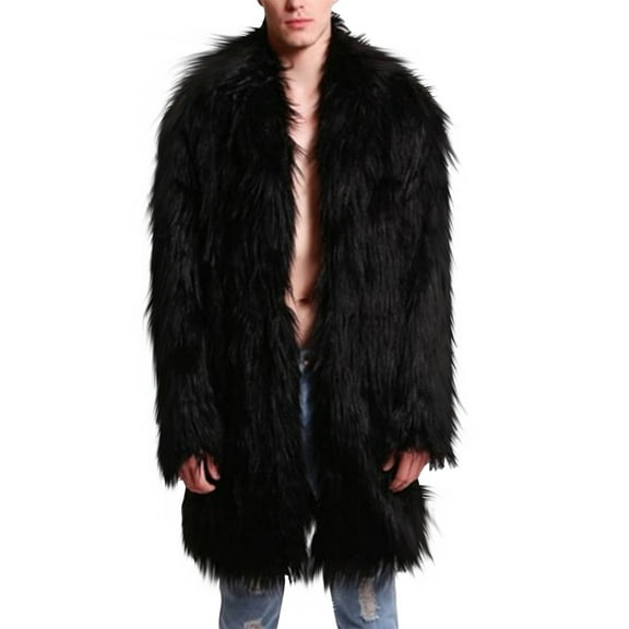 ZVNAΖH Men's Faux Fur Jacket Fuzzy Fleece Open Front Cardigan Shawl Collar Faux Fur Jacket Winter Warm Fluffy Coat