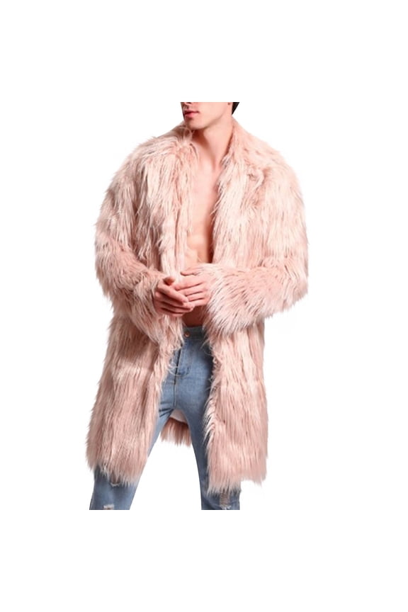 ZVNAΖH Men's Faux Fur Jacket Fuzzy Fleece Open Front Cardigan Shawl Collar Faux Fur Jacket Winter Warm Fluffy Coat