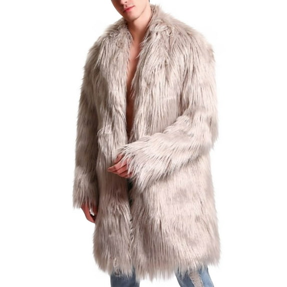 ZVNAΖH Men's Faux Fur Jacket Fuzzy Fleece Open Front Cardigan Shawl Collar Faux Fur Jacket Winter Warm Fluffy Coat