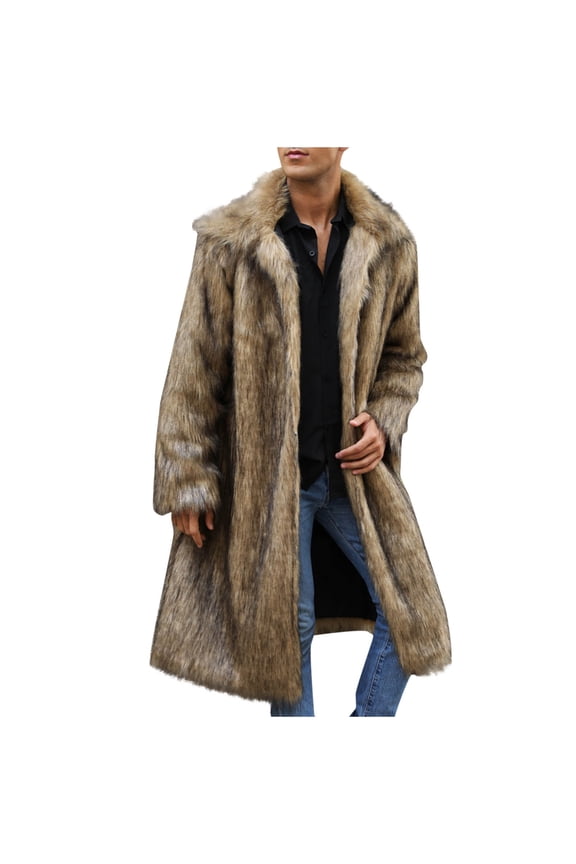 ZVNAΖH Men's Fluffy Faux Fur Coat Winter Warm Thick Overcoat Outwear Long Cardigan Plush Jacket