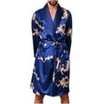 thumbnail image 1 of ZVNAΖH Men's Long Sleeve Satin Robe Dragon Print Lightweight Bathrobe Pajamas, Gifts for Men, Loungewear Set, 1 of 4