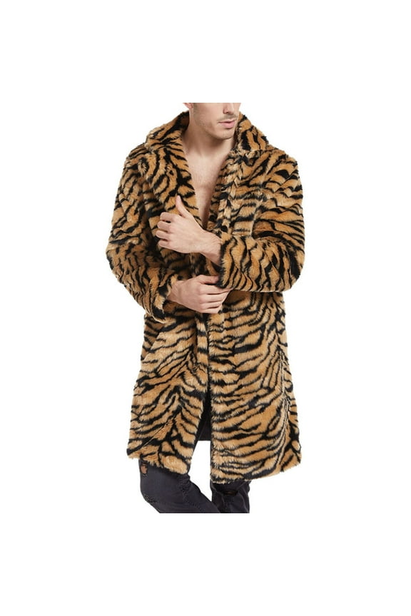 ZVNAΖH Men's Luxury Faux Fur Coat Jacket Winter Warm Long Coats Overwear Outwear