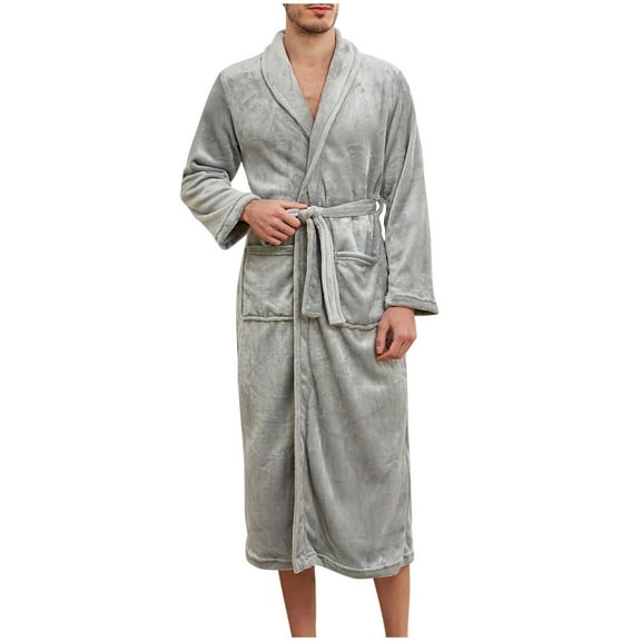 ZVNAΖH Men's Shawl Collar Fleece Bathrobe Long Spa Robe, Thickened Plush Robe Big and Tall Bathrobe, Winter Loungewear