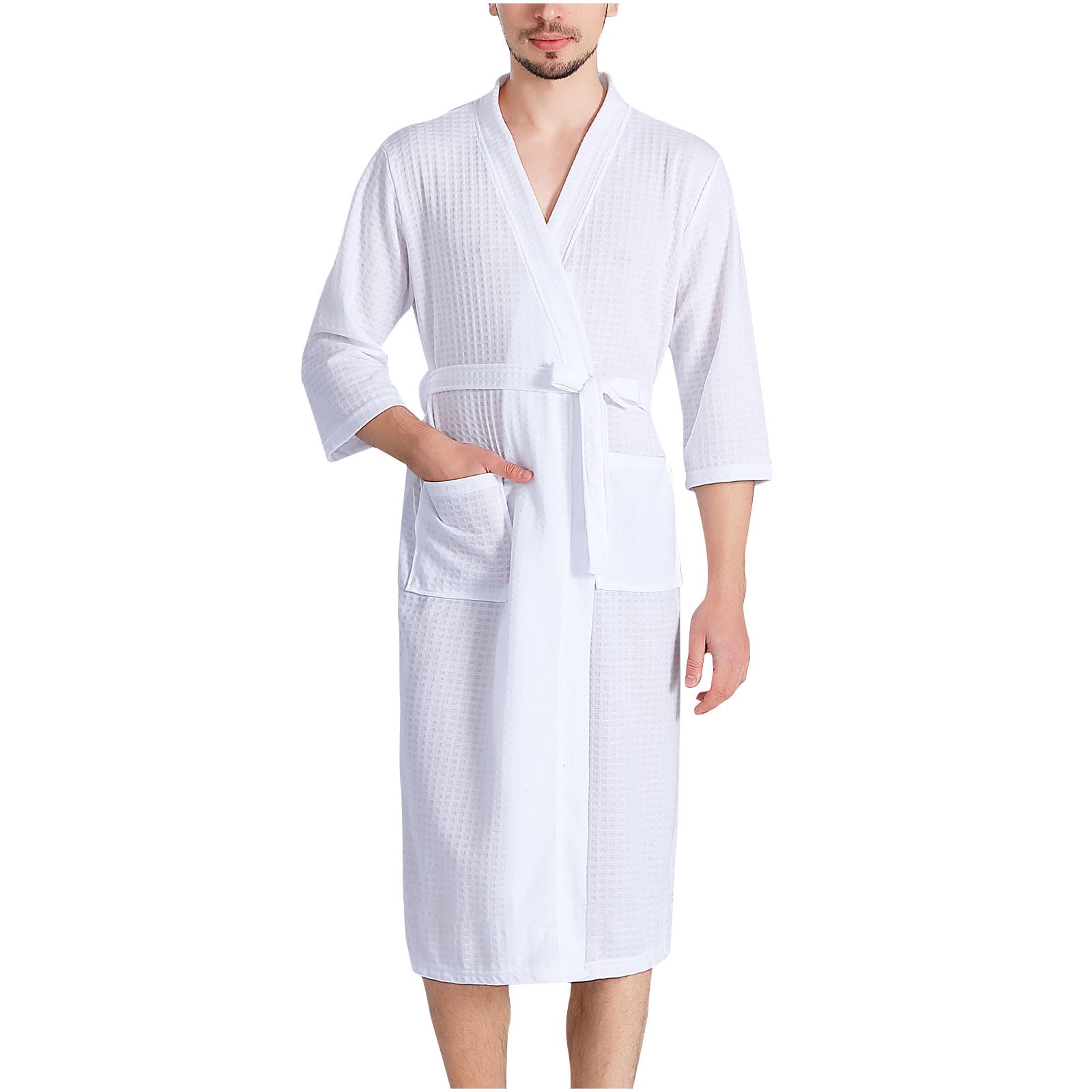 Tactical Shower Robe ZVNAΖH Men's Waffle Robe, Lightweight Knee Length Kimono Bathrobe ...