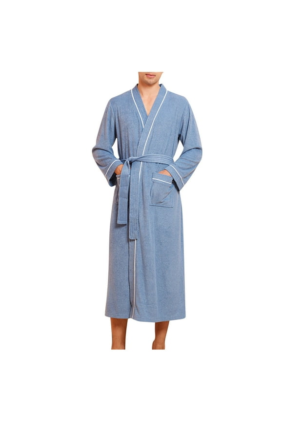 Christmas Clearance! ZVNAΖH Mens Cotton Towel Robe After Shower, Absorbent Bathrobe Makeup Dressing Gown, Bath Towel, Nightgown (Long Sleeve Style)